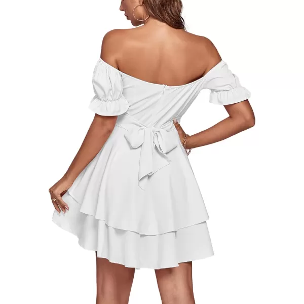 LYANER Women's Tie Back Off Shoulder Wrap Layer Ruffle Short Sleeve Mini Dress