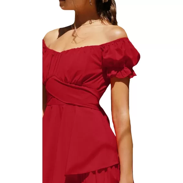 LYANER Women's Tie Back Off Shoulder Wrap Layer Ruffle Short Sleeve Mini Dress