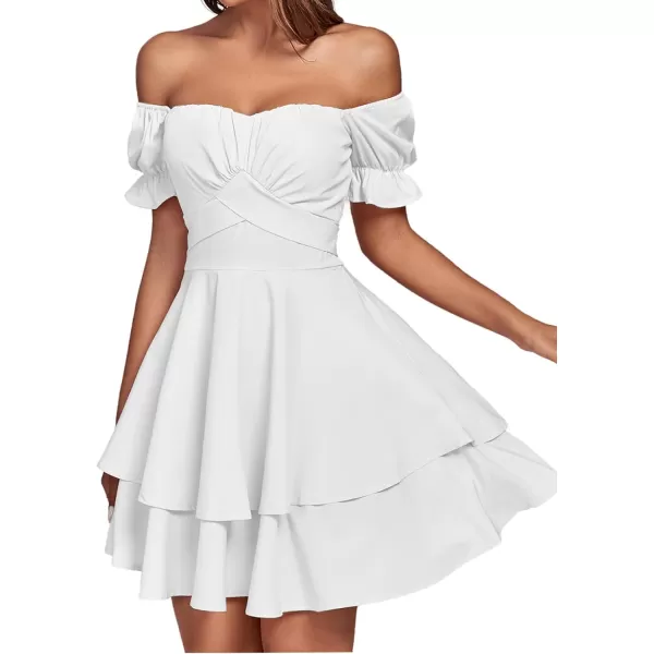 LYANER Women's Tie Back Off Shoulder Wrap Layer Ruffle Short Sleeve Mini Dress