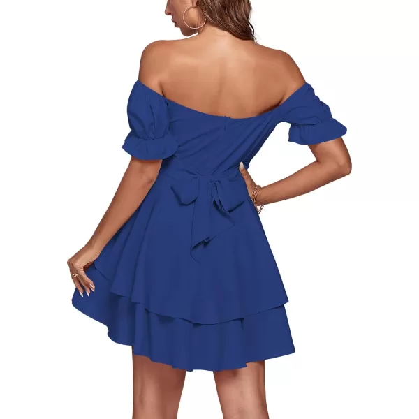 LYANER Women's Tie Back Off Shoulder Wrap Layer Ruffle Short Sleeve Mini Dress