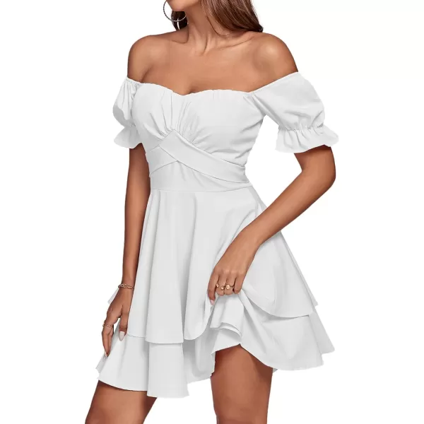 LYANER Women's Tie Back Off Shoulder Wrap Layer Ruffle Short Sleeve Mini Dress