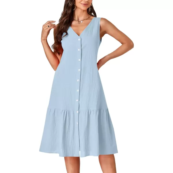 LYANER Women's V Neck Sleeveless Button Down Ruffle Casual Summer Midi Dress with Pockets
