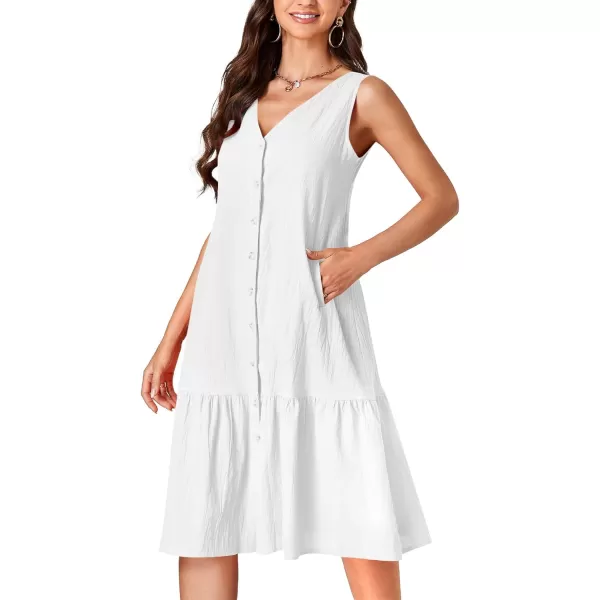 LYANER Women's V Neck Sleeveless Button Down Ruffle Casual Summer Midi Dress with Pockets