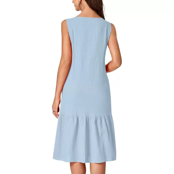 LYANER Women's V Neck Sleeveless Button Down Ruffle Casual Summer Midi Dress with Pockets