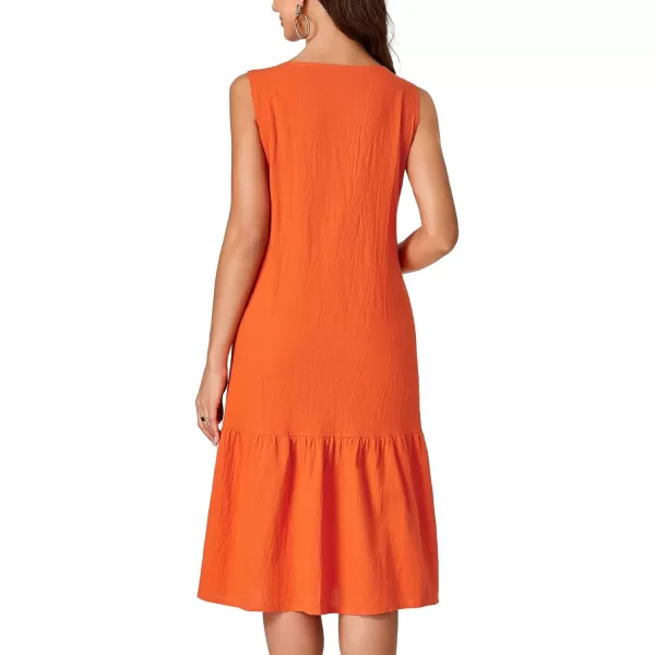 LYANER Women's V Neck Sleeveless Button Down Ruffle Casual Summer Midi Dress with Pockets