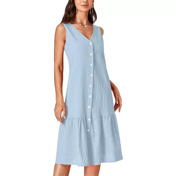 LYANER Women's V Neck Sleeveless Button Down Ruffle Casual Summer Midi Dress with Pockets