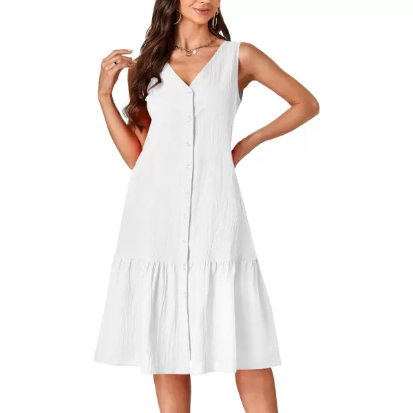 LYANER Women's V Neck Sleeveless Button Down Ruffle Casual Summer Midi Dress with Pockets