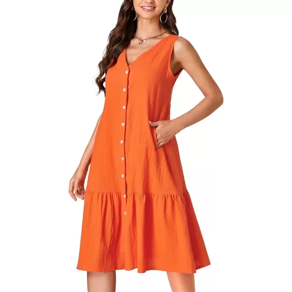 LYANER Women's V Neck Sleeveless Button Down Ruffle Casual Summer Midi Dress with Pockets