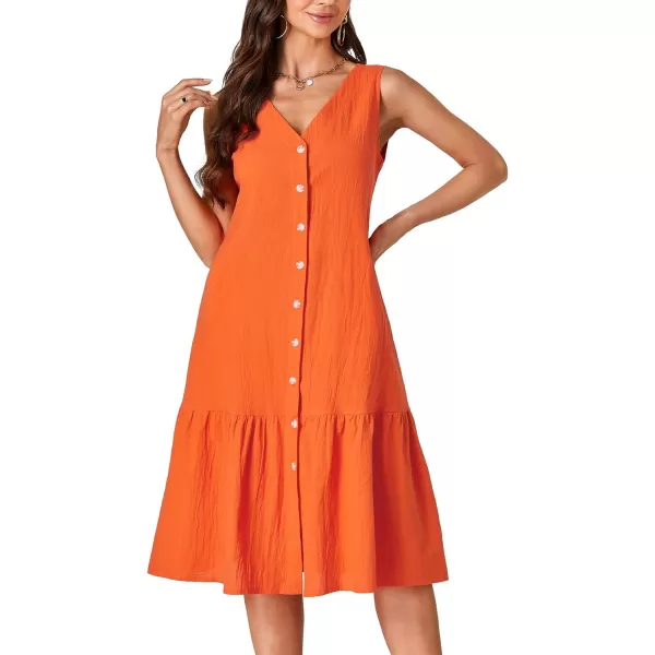 LYANER Women's V Neck Sleeveless Button Down Ruffle Casual Summer Midi Dress with Pockets
