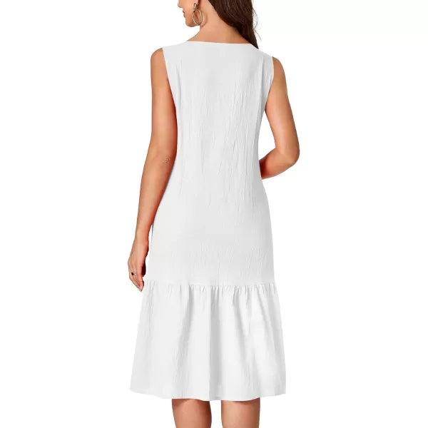 LYANER Women's V Neck Sleeveless Button Down Ruffle Casual Summer Midi Dress with Pockets