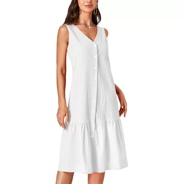 LYANER Women's V Neck Sleeveless Button Down Ruffle Casual Summer Midi Dress with Pockets