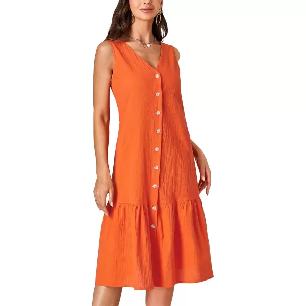 LYANER Women's V Neck Sleeveless Button Down Ruffle Casual Summer Midi Dress with Pockets