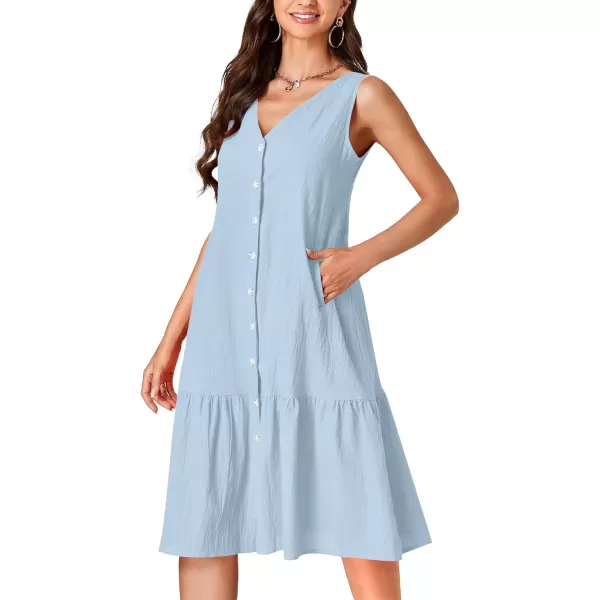 LYANER Women's V Neck Sleeveless Button Down Ruffle Casual Summer Midi Dress with Pockets