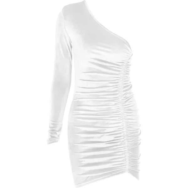 LYANER Women's Velvet One Shoulder Ruched Long Sleeve Drawstring Bodycon Mini Dress