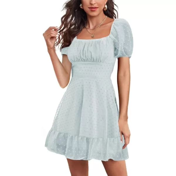 LYANER Women' Swiss Dots Square Neck Ruffle Hem Short Sleeve Elegant Mini Dress