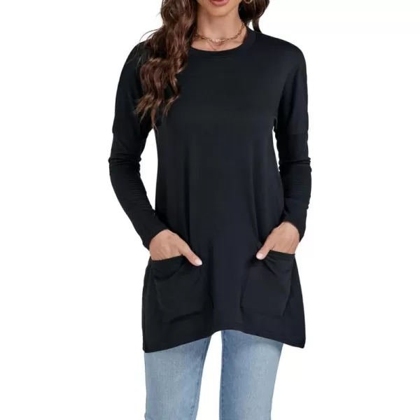LYANER Women's 2024 Crew Neck Long Sleeve T-Shirts Loose Blouse Casual Tunic Tops for Leggings with Pocket