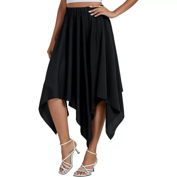 LYANER Women's Asymmetrical Hem Elastic High Waist A-Line Swing Solid Midi Skirt