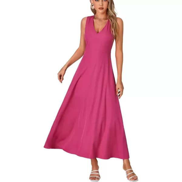 LYANER Women's Boho Floral V Neck Backless Back Sleeveless Flowy Long Beach Dress