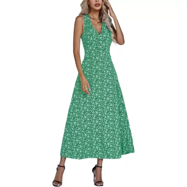 LYANER Women's Boho Floral V Neck Backless Back Sleeveless Flowy Long Beach Dress