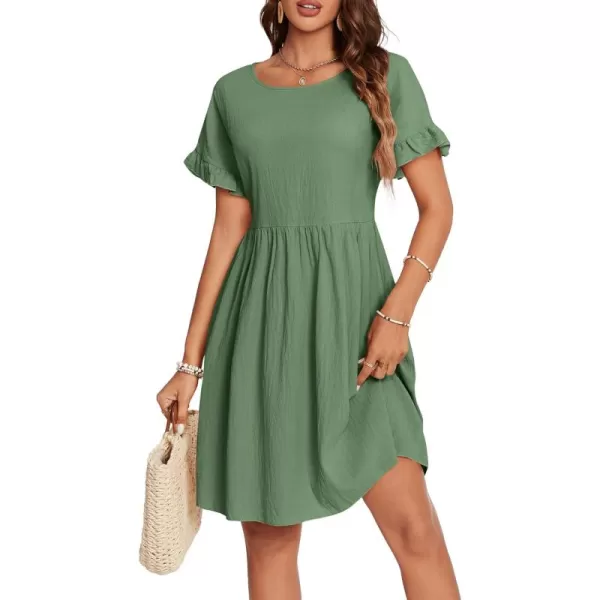 LYANER Women's Frilled Mock Neck Long Sleeve Babydoll Dress Casual Loose Flowy Swing Tunic Dresses