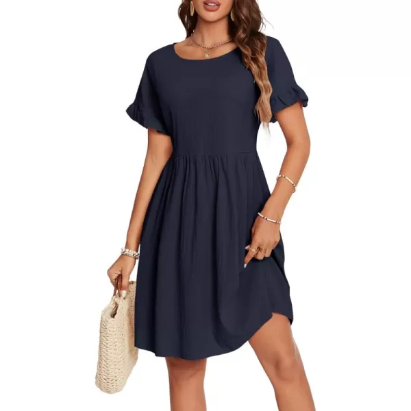 LYANER Women's Frilled Mock Neck Long Sleeve Babydoll Dress Casual Loose Flowy Swing Tunic Dresses