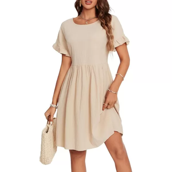 LYANER Women's Frilled Mock Neck Long Sleeve Babydoll Dress Casual Loose Flowy Swing Tunic Dresses