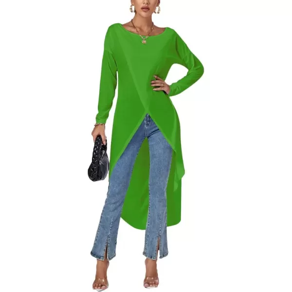 LYANER Women's High Low Long Sleeve Wrap Front Split Hem Long Shirt Blouse Tunic Top