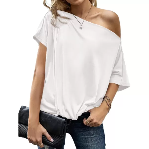 LYANER Women's Off Shoulder Twist Knot Batwing Sleeve Loose Tunic T Shirt Blouse Top