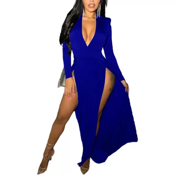 LYANER Women's Sexy Deep V Neck High Split Side Long Sleeve Long Cocktail Dress