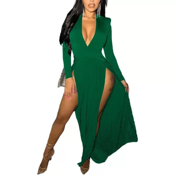 LYANER Women's Sexy Deep V Neck High Split Side Long Sleeve Long Cocktail Dress