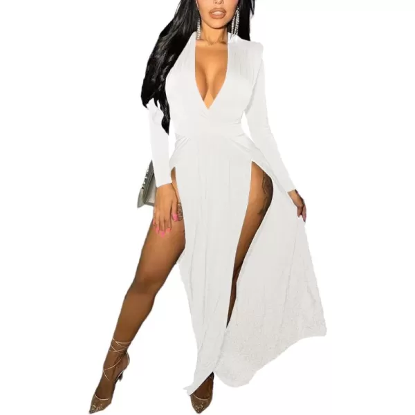 LYANER Women's Sexy Deep V Neck High Split Side Long Sleeve Long Cocktail Dress