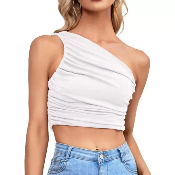 LYANER Women's Sexy Ruched One Shoulder Sleeveless Crop Top Strappy Cami Tank