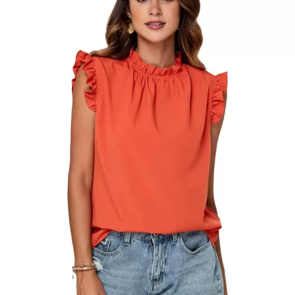 LYANER Women's Smock Neck Pleated Ruffle Tirm Cap Sleeve Work Blouse Shirt Sleeveless Top