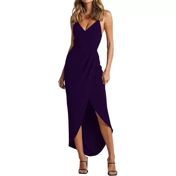 LYANER Women's Spaghetti Straps Ruched Wrap Split Hem Sleeveless Zipper Midi Dress