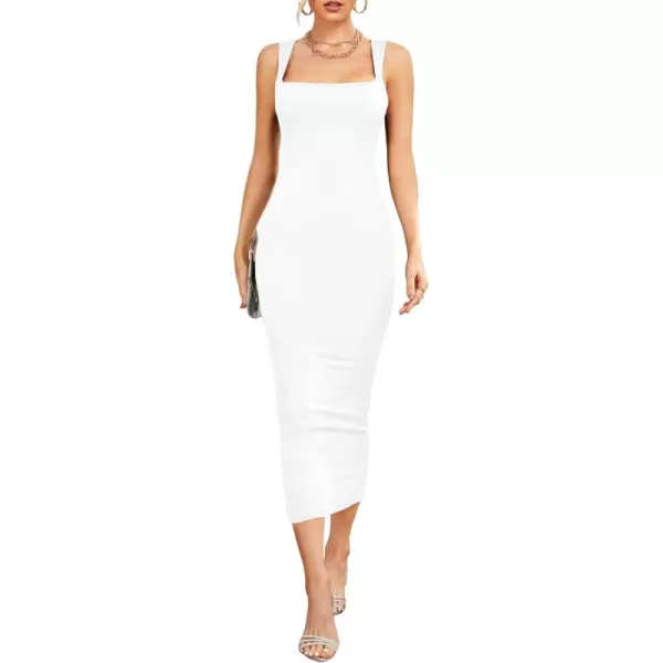 LYANER Women's Square Neck Strap Split Back Sleeveless Bodycon Cocktail Party Long Tank Dress