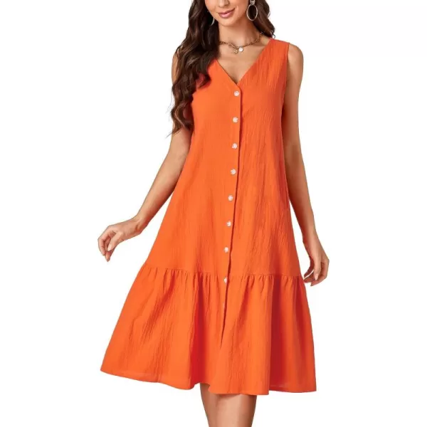 LYANER Women's V Neck Sleeveless Button Down Ruffle Casual Summer Midi Dress with Pockets