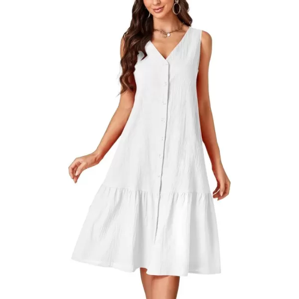 LYANER Women's V Neck Sleeveless Button Down Ruffle Casual Summer Midi Dress with Pockets