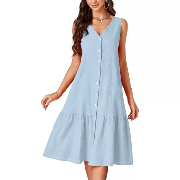 LYANER Women's V Neck Sleeveless Button Down Ruffle Casual Summer Midi Dress with Pockets