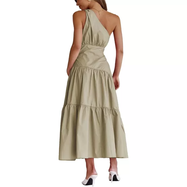 LYANER Women's Casual One Shoulder Layered Ruched Sleeveless Swing Flowy Maxi Dress