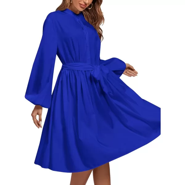 LYANER Women's Causal Crewneck Tie Waist Lantern Long Sleeve Ruffle A Line Flare Midi Dress