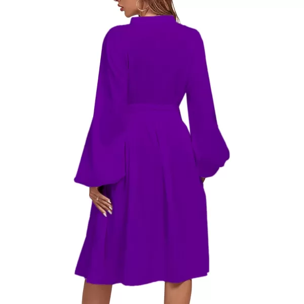 LYANER Women's Causal Crewneck Tie Waist Lantern Long Sleeve Ruffle A Line Flare Midi Dress