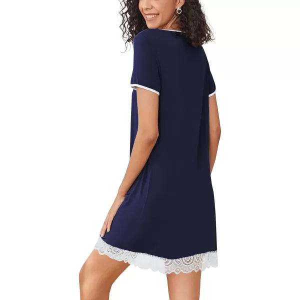 LYANER Women's Crewneck Short Sleeve Lace Trim Pleated Mini Short Nightgown Nightdress