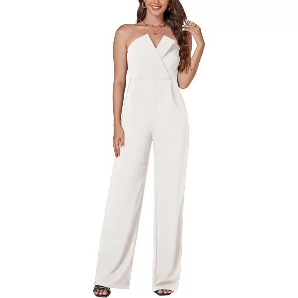 LYANER Women's Jumpsuit Strapless Tube Top Sleeveless Warp Front Long Romper with Pockets