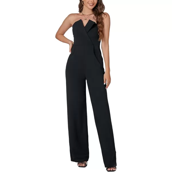 LYANER Women's Jumpsuit Strapless Tube Top Sleeveless Warp Front Long Romper with Pockets