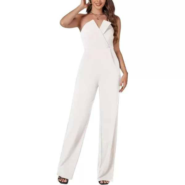 LYANER Women's Jumpsuit Strapless Tube Top Sleeveless Warp Front Long Romper with Pockets