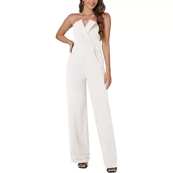 LYANER Women's Jumpsuit Strapless Tube Top Sleeveless Warp Front Long Romper with Pockets