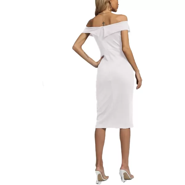 LYANER Women's Off Shoulder Split Slit Short Sleeve Zipper Bodycon Cocktail Midi Dress