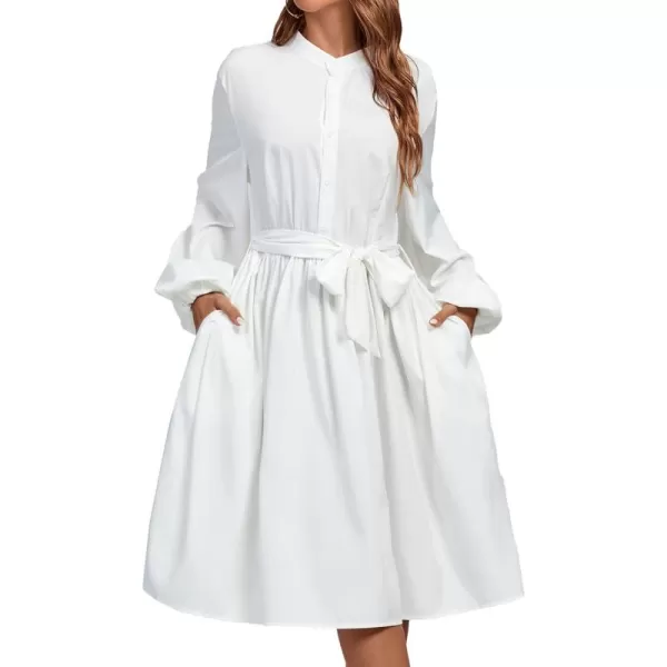 LYANER Women's Causal Crewneck Tie Waist Lantern Long Sleeve Ruffle A Line Flare Midi Dress
