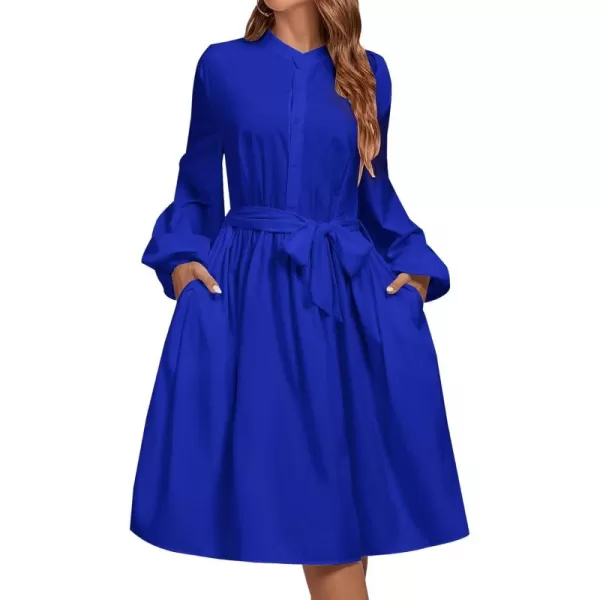 LYANER Women's Causal Crewneck Tie Waist Lantern Long Sleeve Ruffle A Line Flare Midi Dress