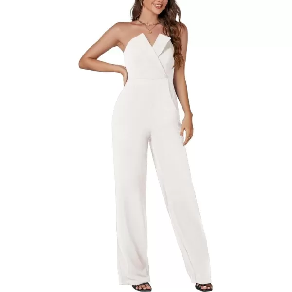 LYANER Women's Jumpsuit Strapless Tube Top Sleeveless Warp Front Long Romper with Pockets